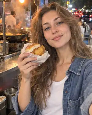 Dasha, 24 — vada pav selfie at a Goregaon stall