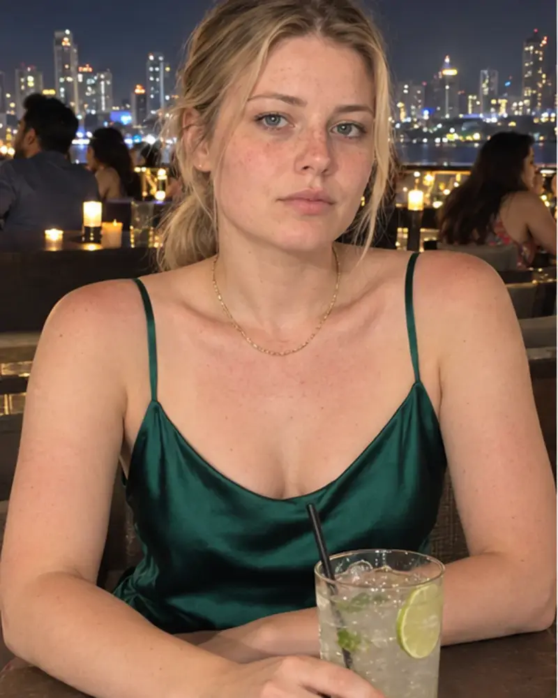 Polina — Russian escort in Colaba at a rooftop bar at night