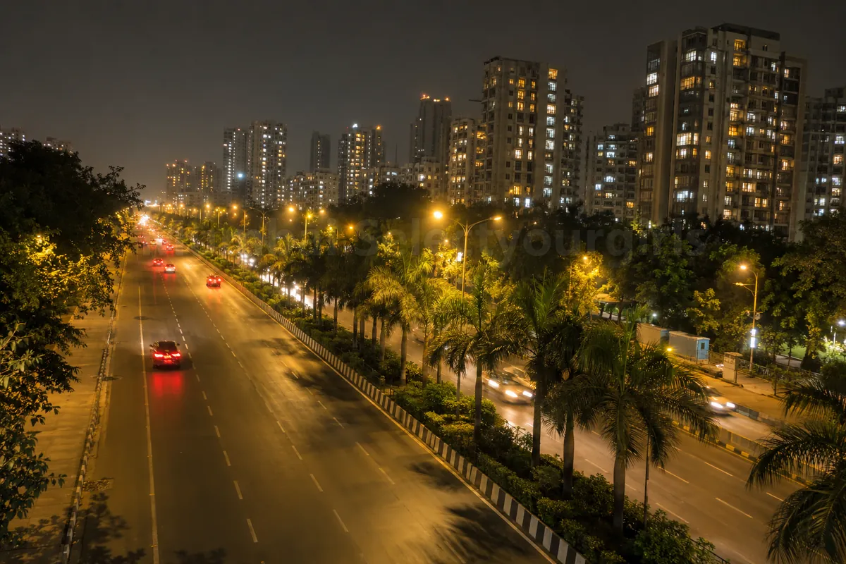 Palm Beach Road in Navi Mumbai at night