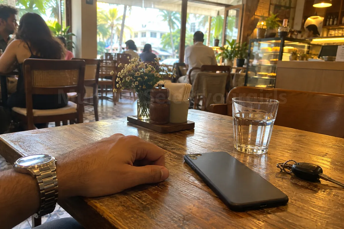 A phone kept face down on a cafe table in Bandra